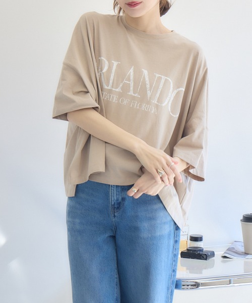 RU.TI.LE(ルチル)の「【RU.TI.LE】ビッグシルエットロゴT(Tシャツ/カットソー・レディース・グレイッシュベージュ/オレンジ/ホワイト・MEDIUM)」の10枚目の写真