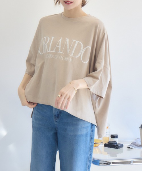 RU.TI.LE(ルチル)の「【RU.TI.LE】ビッグシルエットロゴT(Tシャツ/カットソー・レディース・グレイッシュベージュ/オレンジ/ホワイト・MEDIUM)」の11枚目の写真