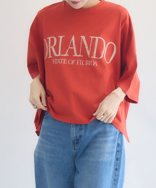 RU.TI.LE(ルチル)の「【RU.TI.LE】ビッグシルエットロゴT(Tシャツ/カットソー・レディース・グレイッシュベージュ/オレンジ/ホワイト・MEDIUM)」の21枚目の写真