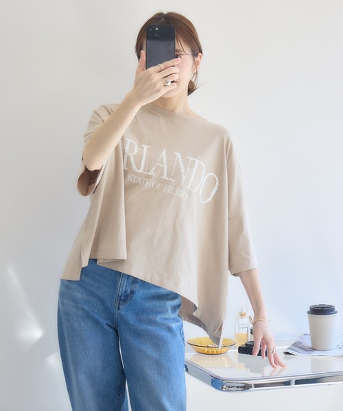 RU.TI.LE(ルチル)の「【RU.TI.LE】ビッグシルエットロゴT(Tシャツ/カットソー・レディース・グレイッシュベージュ/オレンジ/ホワイト・MEDIUM)」の18枚目の写真