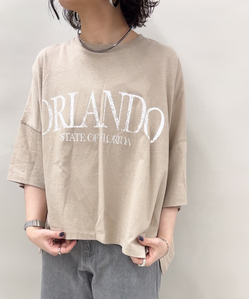 RU.TI.LE(ルチル)の「【RU.TI.LE】ビッグシルエットロゴT(Tシャツ/カットソー・レディース・グレイッシュベージュ/オレンジ/ホワイト・MEDIUM)」の7枚目の写真