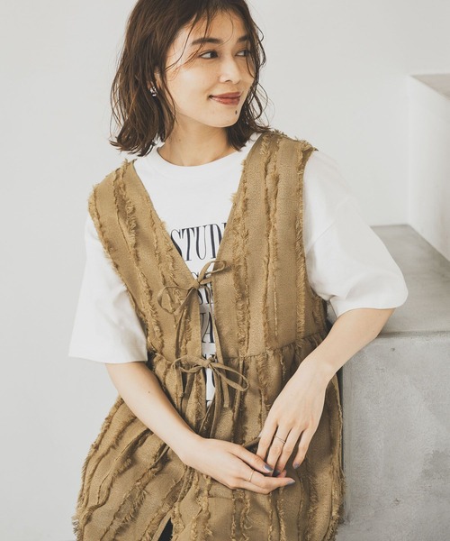 studio CLIP(スタディオクリップ)の「ダブルフロントフリンジジャガードジレ(ベスト・レディース・ブラウン/ブラック/ベージュ・FREE)」の3枚目の写真