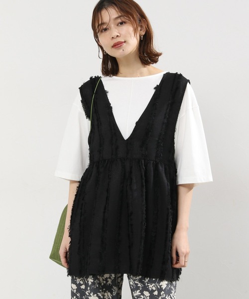 studio CLIP(スタディオクリップ)の「ダブルフロントフリンジジャガードジレ(ベスト・レディース・ブラウン/ブラック/ベージュ・FREE)」の15枚目の写真