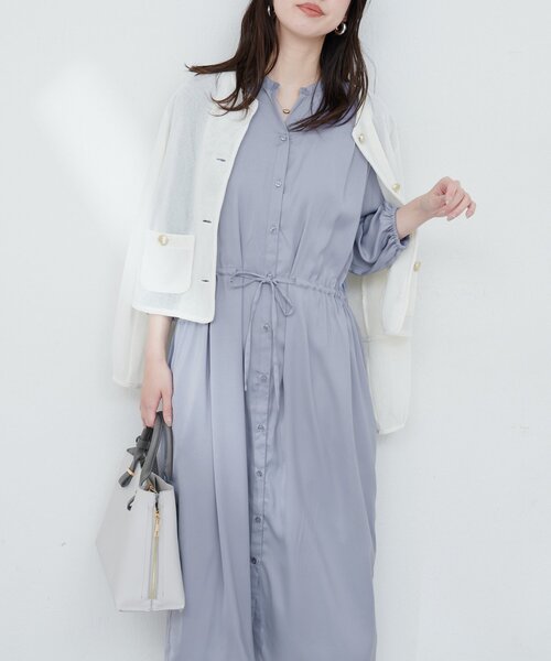 natural couture(ナチュラルクチュール)の「たっぷりギャザーサテンワンピース(ワンピース・レディース・ネイビー/ピンクベージュ/ブルー/チャコールグレー・FREE)」の16枚目の写真