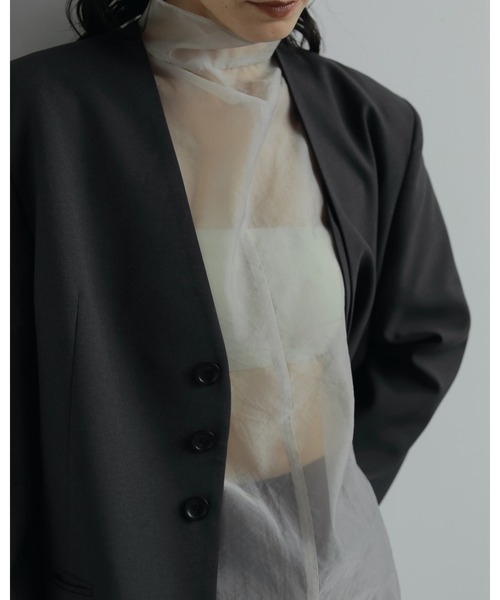 anuke（アンヌーク）の「Collarless Over Jacket（テーラードジャケット・レディース・チャコールグレー/グレー・38inch/36inch）」の20枚目の写真