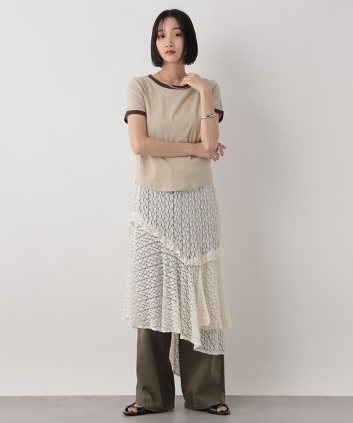 LOWRYS FARM（ローリーズファーム）の「リンガーＴＥＥ　328663（Tシャツ/カットソー・レディース・グレー/チャコールグレー/ベージュ・FREE）」の4枚目の写真