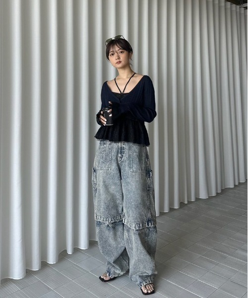 AMERI MEDI PURIPURI KNIT CARDIGAN TOPセット MEDI PURIPURI SHORT KNIT CARDIGAN