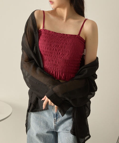 NuNuNa(ヌヌナ)の「【NuNuNa】カップ付き 2WAYシャーリング キャミソール(キャミソール・レディース・カーキ/ブラック/レッド/ブラウン/グレー/オフホワイト・FREE)」の21枚目の写真