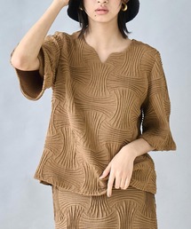 Settimissimo（セッティミッシモ）の「キーネック ジャガード ハーフスリーブ プルオーバー（Tシャツ/カットソー）」