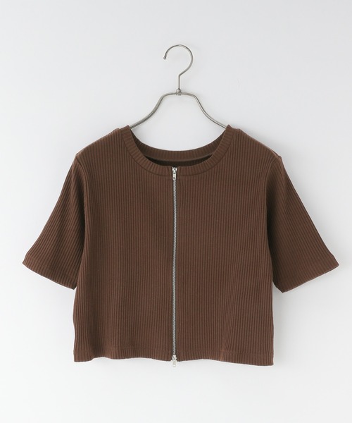 LOWRYS FARM(ローリーズファーム)の「WZIPリブカーディガンSS 498290(カーディガン/ボレロ・レディース・パープル/チャコールグレー/アイボリー/ブラウン・SHORT/LONG)」の3枚目の写真