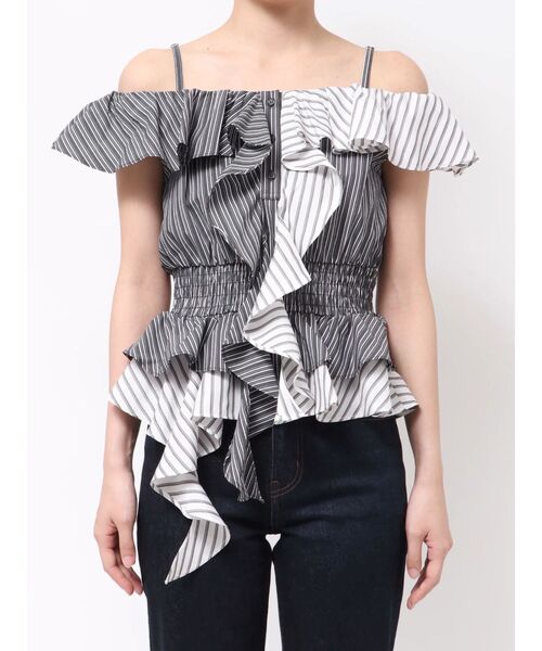 MURUA（ムルーア）の「カスケードスウィッチングフリルシャツ（シャツ/ブラウス・レディース・ブラック/ベージュ・FREE）」の4枚目の写真