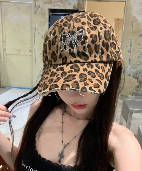 almo（アルモ）の「リボンストーンレオパードキャップ(BQ)（キャップ・レディース・ライトブラウン/ダークブラウン/ダークグレー・FREE）」の2枚目の写真