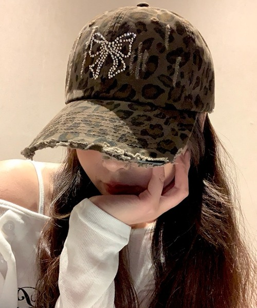 almo（アルモ）の「リボンストーンレオパードキャップ(BQ)（キャップ・レディース・ライトブラウン/ダークブラウン/ダークグレー・FREE）」の4枚目の写真
