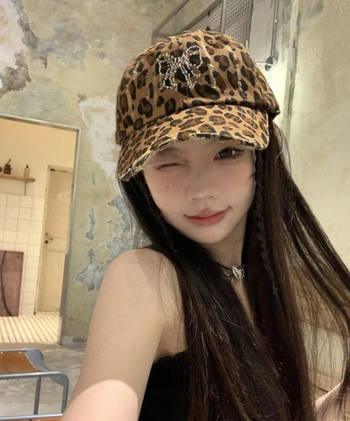 almo（アルモ）の「リボンストーンレオパードキャップ(BQ)（キャップ・レディース・ライトブラウン/ダークブラウン/ダークグレー・FREE）」の7枚目の写真