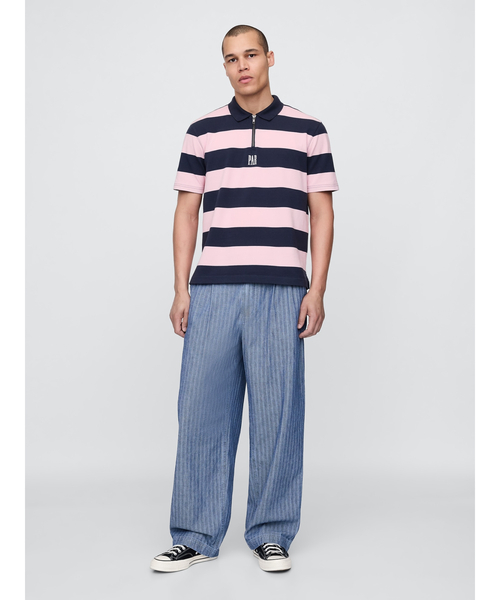 gap malbon コラボ　ポロ Gap × Malbon ロゴ ストライプ ポロシャツ（ポロシャツ）｜GAP