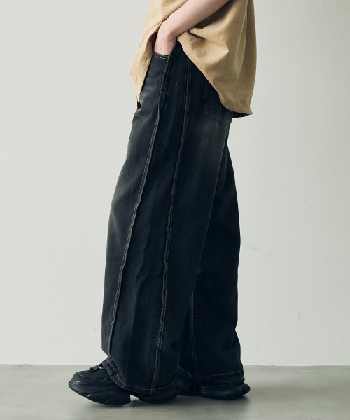 セール】Vintage wash line wide denim pants / ビンテージ