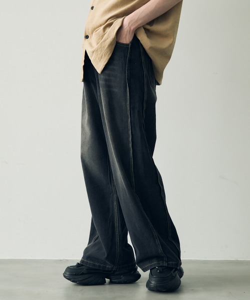 セール】Vintage wash line wide denim pants / ビンテージ