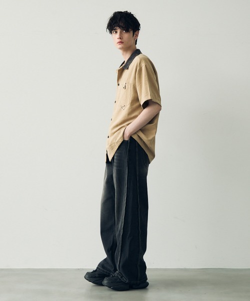 セール】Vintage wash line wide denim pants / ビンテージ