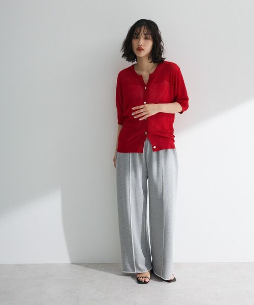 Green　Parks（グリーンパークス）の「スキッパー半袖ニットカーディガン（カーディガン/ボレロ・レディース・ブラック/オフホワイト/レッド/ネイビー・FREE）」の6枚目の写真