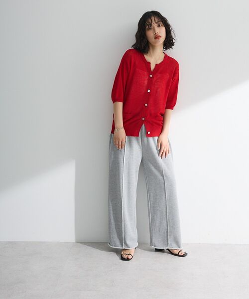 Green　Parks（グリーンパークス）の「スキッパー半袖ニットカーディガン（カーディガン/ボレロ・レディース・ブラック/オフホワイト/レッド/ネイビー・FREE）」の7枚目の写真