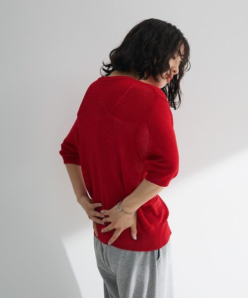 Green　Parks（グリーンパークス）の「スキッパー半袖ニットカーディガン（カーディガン/ボレロ・レディース・ブラック/オフホワイト/レッド/ネイビー・FREE）」の12枚目の写真