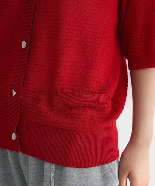 Green　Parks（グリーンパークス）の「スキッパー半袖ニットカーディガン（カーディガン/ボレロ・レディース・ブラック/オフホワイト/レッド/ネイビー・FREE）」の16枚目の写真
