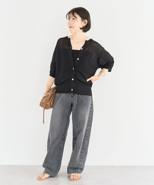 Green　Parks（グリーンパークス）の「スキッパー半袖ニットカーディガン（カーディガン/ボレロ・レディース・ブラック/オフホワイト/レッド/ネイビー・FREE）」の19枚目の写真