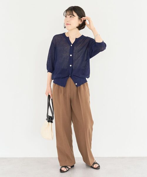 Green　Parks（グリーンパークス）の「スキッパー半袖ニットカーディガン（カーディガン/ボレロ・レディース・ブラック/オフホワイト/レッド/ネイビー・FREE）」の22枚目の写真