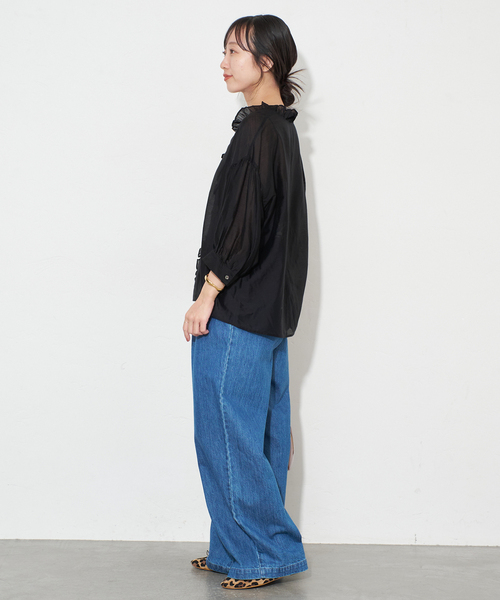 SLOBE IENA(スローブイエナ)の「カールマイヤーミニフリル 5分袖ブラウス(シャツ/ブラウス・レディース・ブラウン/ブラック・FREE)」の7枚目の写真
