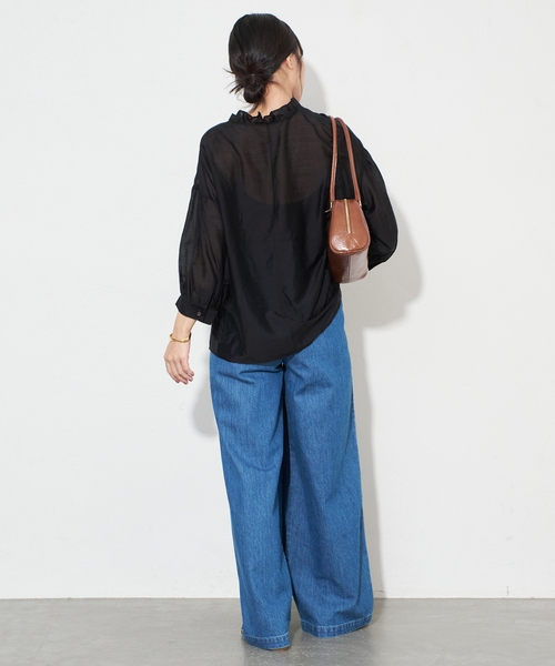 SLOBE IENA(スローブイエナ)の「カールマイヤーミニフリル 5分袖ブラウス(シャツ/ブラウス・レディース・ブラウン/ブラック・FREE)」の5枚目の写真