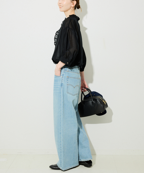 SLOBE IENA(スローブイエナ)の「カールマイヤーミニフリル 5分袖ブラウス(シャツ/ブラウス・レディース・ブラウン/ブラック・FREE)」の14枚目の写真