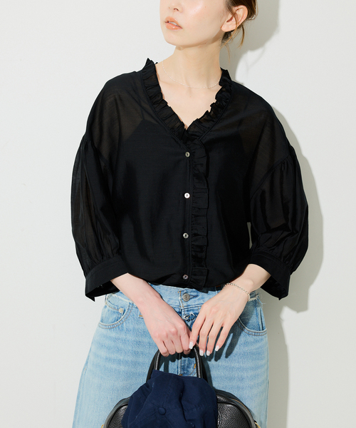 SLOBE IENA(スローブイエナ)の「カールマイヤーミニフリル 5分袖ブラウス(シャツ/ブラウス・レディース・ブラウン/ブラック・FREE)」の15枚目の写真