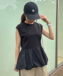 ISOOK | 【ISOOK / アイスー】バルーンペプラムフレンチT / シンプルトップス チュニック ロング丈 クルーネック ラウンドネック ノースリーブ フレンチスリーブ カットソー ブラウス 白T 黒T ホワイト ブラック ZOZOTOWN限定(シャツ/ブラウス)