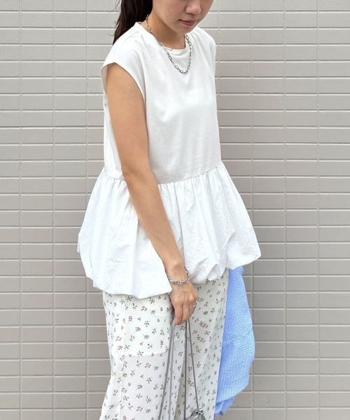 ISOOK（アイスー）の「【ISOOK / アイスー】バルーンペプラムフレンチT / シンプルトップス チュニック ロング丈 クルーネック ラウンドネック ノースリーブ フレンチスリーブ カットソー ブラウス 白T 黒T ホワイト ブラック ZOZOTOWN限定（シャツ/ブラウス・レディース・ブラック/ホワイト・FREE）」の11枚目の写真