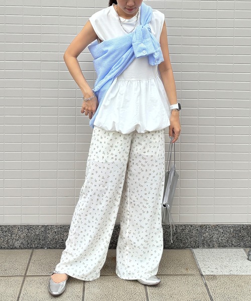 ISOOK（アイスー）の「【ISOOK / アイスー】バルーンペプラムフレンチT / シンプルトップス チュニック ロング丈 クルーネック ラウンドネック ノースリーブ フレンチスリーブ カットソー ブラウス 白T 黒T ホワイト ブラック ZOZOTOWN限定（シャツ/ブラウス・レディース・ブラック/ホワイト・FREE）」の19枚目の写真