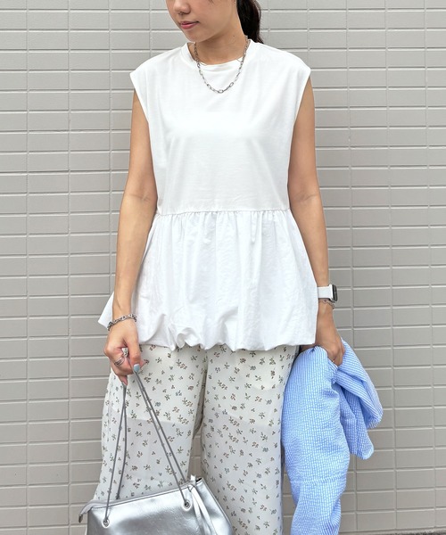 ISOOK（アイスー）の「【ISOOK / アイスー】バルーンペプラムフレンチT / シンプルトップス チュニック ロング丈 クルーネック ラウンドネック ノースリーブ フレンチスリーブ カットソー ブラウス 白T 黒T ホワイト ブラック ZOZOTOWN限定（シャツ/ブラウス・レディース・ブラック/ホワイト・FREE）」の17枚目の写真