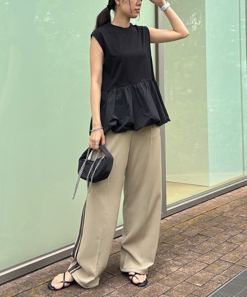 ISOOK（アイスー）の「【ISOOK / アイスー】バルーンペプラムフレンチT / シンプルトップス チュニック ロング丈 クルーネック ラウンドネック ノースリーブ フレンチスリーブ カットソー ブラウス 白T 黒T ホワイト ブラック ZOZOTOWN限定（シャツ/ブラウス・レディース・ブラック/ホワイト・FREE）」の21枚目の写真