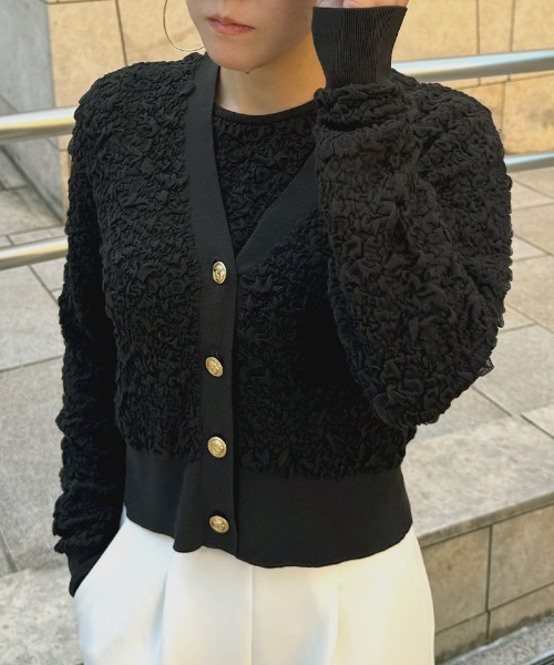 JENNE(ジェンヌ)の「膨れジャガード風エアリーニットカーディガン(カーディガン/ボレロ・レディース・ホワイト/ブラック・SMALL/MEDIUM/LARGE)」の8枚目の写真