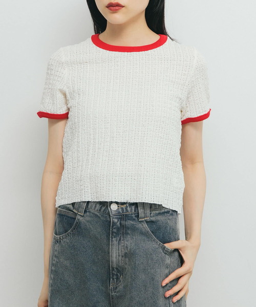 KBF（ケイビーエフ）の「バイカラーレースTEE（Tシャツ/カットソー・レディース・アイボリー/ブラック/グリーン系その他・ONE）」の4枚目の写真