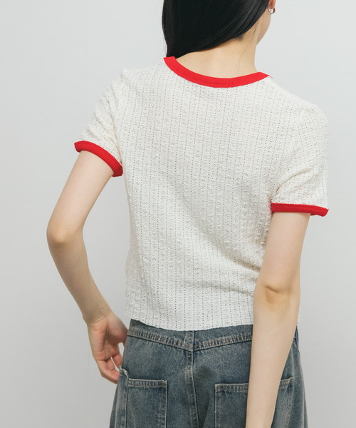 KBF（ケイビーエフ）の「バイカラーレースTEE（Tシャツ/カットソー・レディース・アイボリー/ブラック/グリーン系その他・ONE）」の6枚目の写真