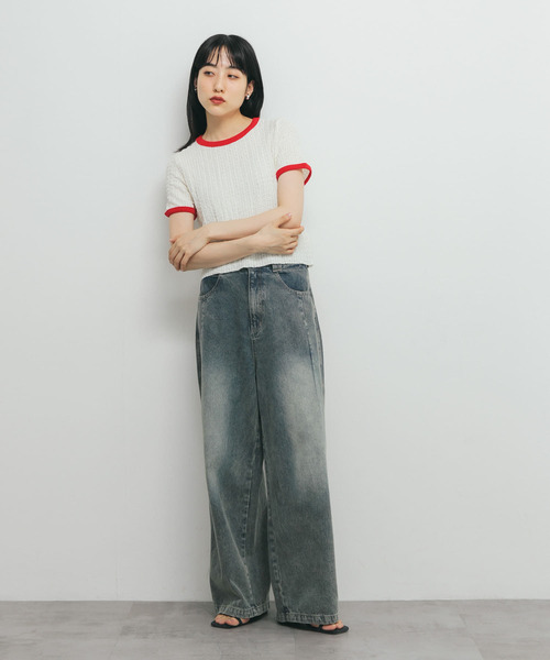 KBF（ケイビーエフ）の「バイカラーレースTEE（Tシャツ/カットソー・レディース・アイボリー/ブラック/グリーン系その他・ONE）」の8枚目の写真