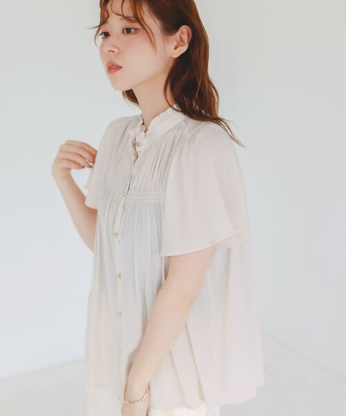 セール】パウダーサテンシャーリングフレンチブラウス（シャツ