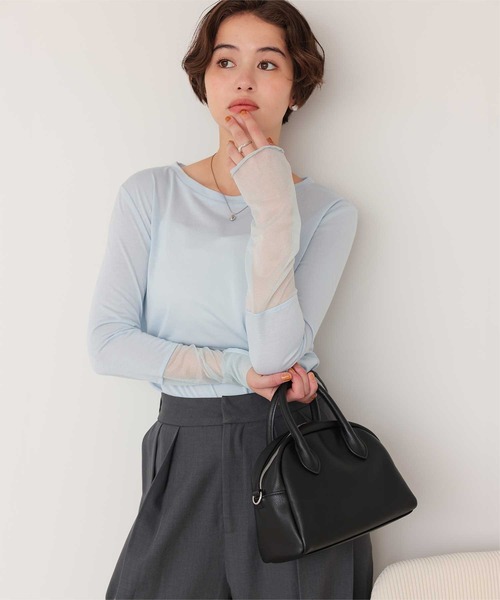 titivate（ティティベイト）の「袖切替ロングスリーブシアートップス（Tシャツ/カットソー・レディース・ネイビー/ブラック/ブラウン/オフホワイト/ブルー・M/L）」の5枚目の写真