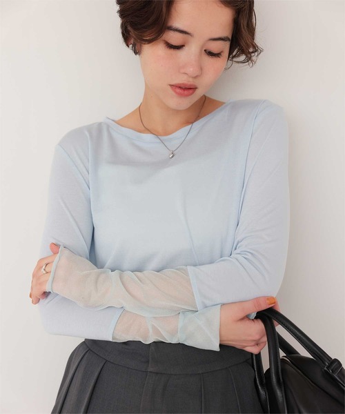 titivate（ティティベイト）の「袖切替ロングスリーブシアートップス（Tシャツ/カットソー・レディース・ネイビー/ブラック/ブラウン/オフホワイト/ブルー・M/L）」の7枚目の写真