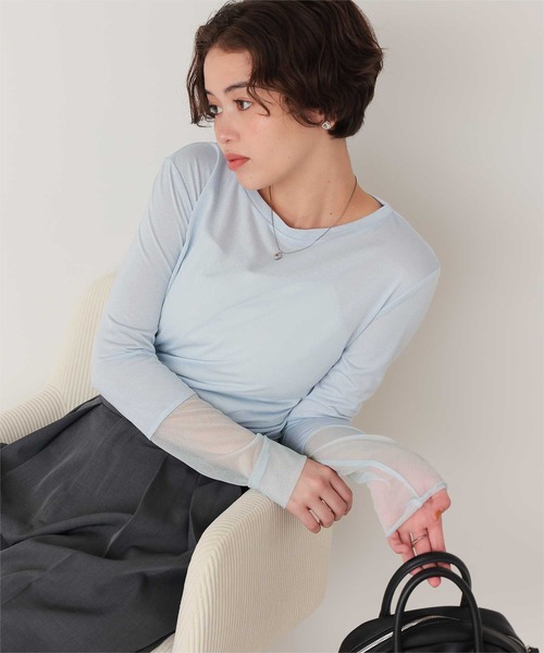 titivate（ティティベイト）の「袖切替ロングスリーブシアートップス（Tシャツ/カットソー・レディース・ネイビー/ブラック/ブラウン/オフホワイト/ブルー・M/L）」の8枚目の写真
