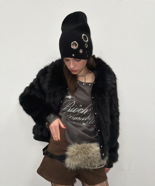 SHAGGIE（シャギー）の「【ViVi掲載】アイレット付きルーズニット帽（ニットキャップ/ビーニー・レディース・ブラック/グレー/ホワイト・FREE）」の6枚目の写真