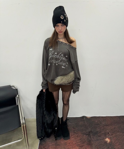 SHAGGIE（シャギー）の「【ViVi掲載】アイレット付きルーズニット帽（ニットキャップ/ビーニー・レディース・ブラック/グレー/ホワイト・FREE）」の7枚目の写真