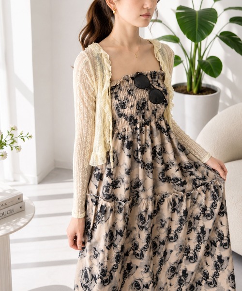 Amulet(アミュレット)の「【人気アイテム 再入荷】甘さと大人っぽさが絶妙♪ 花柄シャーリングマキシワンピース(ワンピース・レディース・ブラック/ピンク・S/M/L/XL)」の7枚目の写真