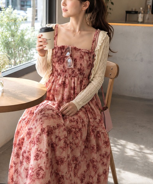 Amulet(アミュレット)の「【人気アイテム 再入荷】甘さと大人っぽさが絶妙♪ 花柄シャーリングマキシワンピース(ワンピース・レディース・ブラック/ピンク・S/M/L/XL)」の13枚目の写真