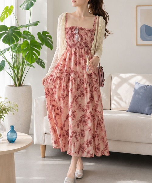Amulet(アミュレット)の「【人気アイテム 再入荷】甘さと大人っぽさが絶妙♪ 花柄シャーリングマキシワンピース(ワンピース・レディース・ブラック/ピンク・S/M/L/XL)」の14枚目の写真